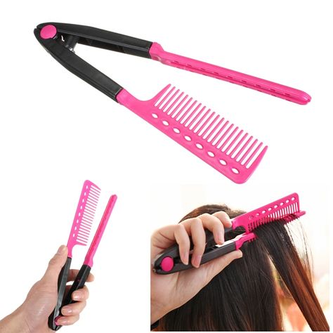 Folding Hair V Comb Hairdressing Styling Straightener Salon Tool Knotty Hair, Diy Salon, Straightening Comb, Hair Straighteners Flat Irons, Hair Brush Straightener, Hair Iron, Straightening Brush, Salon Style, Beauty Hacks Video