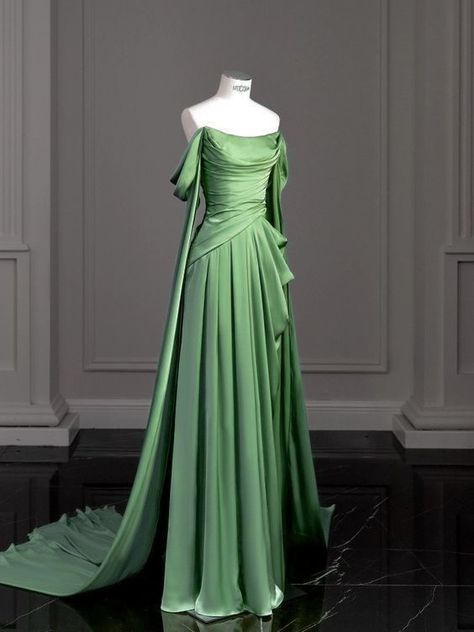 Aesthetic Green Prom Dress, Ginger Hair Green Dress, Green Gown Aesthetic, Sage Green Ball Gown, Purple Satin Prom Dress, Green Ball Dress, Green Corset Dress, Green And Gold Dress, Green Ball Gown