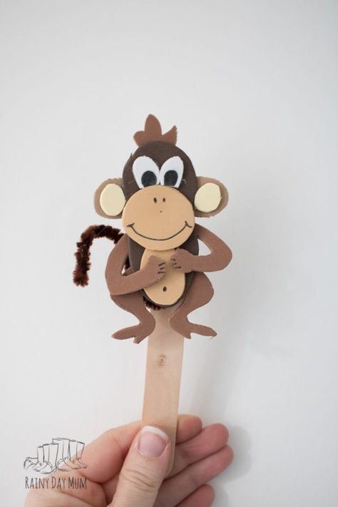 Get creative and make these 5 little monkey puppets to use when singing the popular children's rhyme Five Little Monkeys Jumping on the Bed. Template to create these easy craft foam puppets included to download. #craft #totschool #preschoolathome #craftstickpuppets #nurseryrhymes #countingrhymes #circletime #rhymetime Jungle Theme Classroom Decorations, Monkeys Jumping On The Bed, 5 Little Monkeys, Monkey Puppet, Jumping On The Bed, Monkey Crafts, Five Little Monkeys, Puppets Diy, Homeschool Crafts