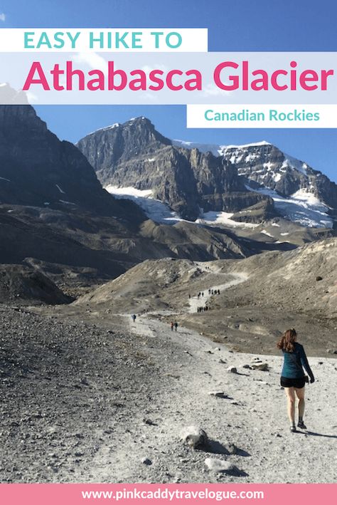 This easy hike can be done by anyone, and will take you right up to the toe of Athabasca Glacier! It's a must-do for anyone visiting the Canadian Rockies #canada #canadianrockies #athabascaglacier #columbiaicefield #jasper #banff Athabasca Glacier, Rockies Canada, Travel Alberta, Adventurous Activities, Adventure Trips, Coffee Travel Mugs, Icefields Parkway, Balkans Travel, Hiking Adventures