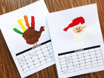 Handprint Calendar 2019 - Editable Handprint Calendar 2023, Handprint Calendar Preschool, Hanukkah Lessons, Snowman Writing Activities, Drawing Calendar, Interactive Alphabet Notebooks, Snowman Activities, Handprint Calendar, Snowman Writing