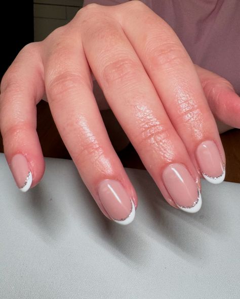 Bridal Nails 💍💐❤️ One of the best things about being a nail tech is getting to experience your clients life moments with them, and one of my favourites is creating my clients dream wedding day nails. I have had quite a few brides so far this year, and this french with an added touch of sparkle was the perfect twist to your classic french manicure. Using @bluesky_cosmetics ‘Stoned Rose’, ‘White Gel Paint’, and ‘Silver Rally’. #blueskycosmetics #blueskyglobal #mytnl #efilemanicure #bluesky... Silver French Manicure, Wedding Day Nails, Gel Paint, Classic French Manicure, Bridal Nails, Life Moments, French Manicure, Wedding Nails, Nail Tech