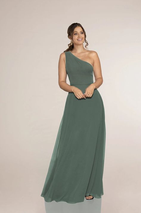 Elegant Chiffon One-Shoulder Floor-Length Bridesmaid Dress One Shoulder Sage Green Bridesmaid Dress, Bridesmaid Hairstyle One Shoulder Dress, Green Wedding Guest Dresses, One Shoulder Bridesmaid Dress, Bridesmaids Gowns, Gown Ideas, Wedding Hairstyles Bridesmaid, Sage Green Bridesmaid Dress, One Shoulder Bridesmaid Dresses