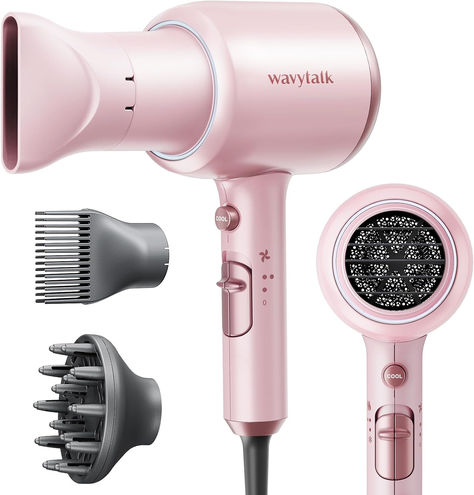 Wavytalk Professional Hair Dryer with Diffuser 1875W Power Dryer, Blow Dryer Ionic Hair Dryer for Women with Constant Temperature, Fast Drying &Low Noise, Millennial Pink Comb For Curly Hair, Blow Dryer Diffuser, Hair Dryer Diffuser, Salon Hair Dryer, Hair Diffuser, Straightening Comb, Ionic Hair Dryer, Professional Hair Dryer, Millennial Pink