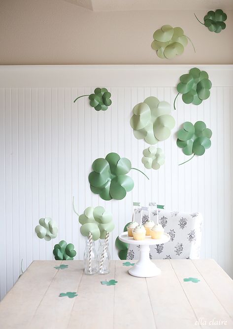 Paper Shamrocks, Ra Programming, Pet Photoshoot, Ella Claire, Shamrock Garland, Rock Dance, Shamrock Craft, St. Patrick's Day Diy, Celebration Around The World