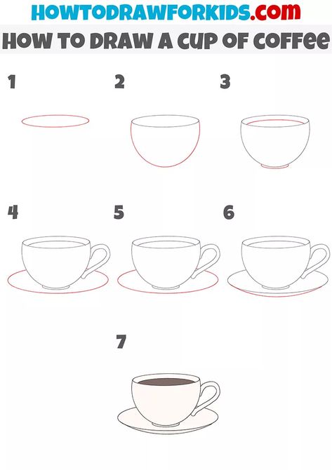 How To Draw A Coffee Cup Easy, Mug Of Coffee Drawing, How To Draw A Mug Step By Step, Easy Coffee Cup Drawing, Coffe Drawings Cups Cute, How To Draw A Coffee Cup Step By Step, Cute Mug Drawing, How To Draw A Cup Of Coffee, Coffee Mug Drawing Simple