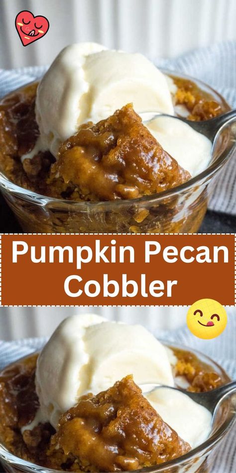 Fall in love with this Pumpkin Pecan Cobbler. A warm, spiced dessert that's perfect for cozy autumn evenings. Pumpkin Pecan Cobbler, Pumpkin Cobbler, Pecan Cobbler, Pumpkin Recipes Dessert, Thanksgiving Food, Pumpkin Pecan, Cobbler Recipes, Pie Cake, Pumpkin Dessert