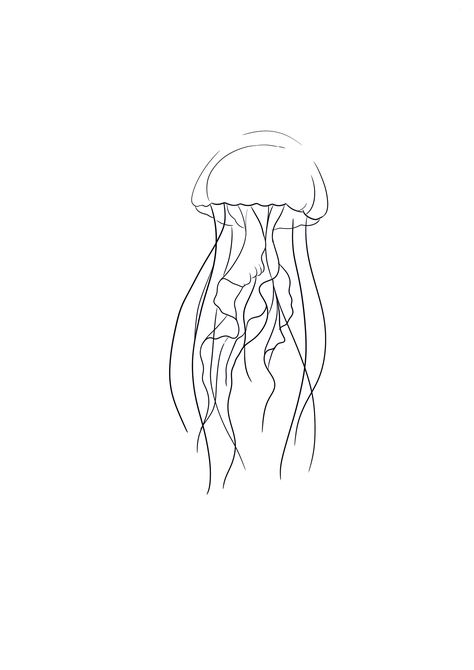 One Line Jellyfish Tattoo, Single Line Jellyfish Tattoo, Minimal Jellyfish Tattoo, Jellyfish Tattoo Sketch, Jellyfish Tattoo Design Simple, Jellyfish Outline Tattoo, Tattoo Jellyfish Small, Fineline Jellyfish Tattoo, Jellyfish Line Drawing