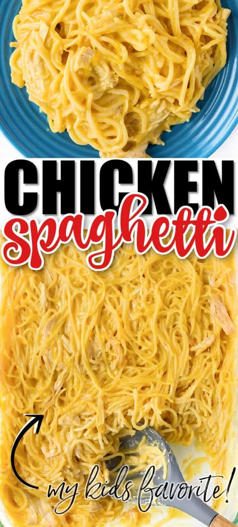 Chicken Spaghetti Easy Chicken Spaghetti Recipe, Rotel Chicken, Rotel Chicken Spaghetti, Easy Chicken Spaghetti, Crockpot Chicken Spaghetti, Chicken Spaghetti Casserole, Spaghetti Ingredients, Cheesy Chicken Spaghetti, Yummy Casserole Recipes