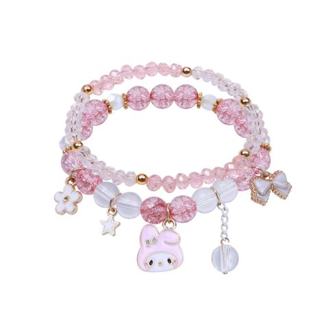 PRICES MAY VARY. KAWAII BRACELETS - The anime bracelet contains a crystal bracelet and an anime character bracelet with rosette bowknot flower star heart skull charms . SIZE - The anime inspired bracelets are 2.36inch(6CM) in diameter.About 30g. MATERIAL - The rabbit melody merch bracelets are made of high quality strawberry crystal stone and enamel charms.Nickel free.Harmless to your body. STYLE- The kawaii bracelets are cute kawaii kpop y2k trendy bracelets. IDEAL GIFTS - The cute cartoon brac Loom Bracelet Idea, Cute Girly Jewelry, My Melody Things, My Melody Accessories, My Melody Bracelet, Kawaii Bracelets, Bracelets Kawaii, Bracelets Y2k, Kawaii Melody