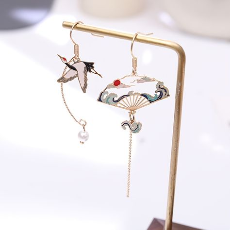 Faster shipping. Better service Balloon Earrings, Lucky Jewelry, Korean Earrings, Asymmetrical Earrings, Folding Fan, Fan Earrings, Kids Earrings, Bird Earrings, Ethnic Earrings