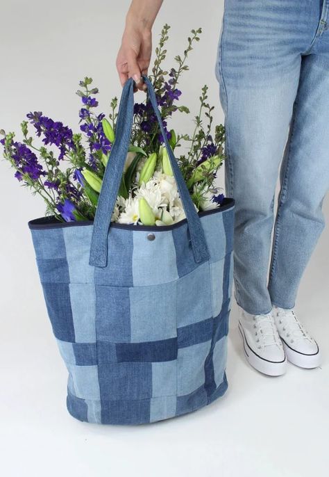 blue denim patchwork tote bag Patch Work Tote Bag, Patch Work Bag, Corner Pattern, Band Jacket, Patchwork Tote Bags, Artisanal Design, Sustainable Bag, Work Tote Bag, Phase 2