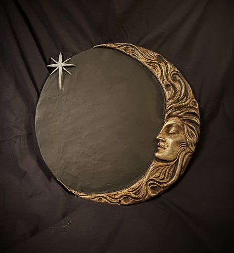 Sculpted Wall Art, Moon Art Nouveau, Christian Brown, Crescent Moon Art, Quarter Moon, Theatre Masks, Basement Makeover, Moon Wall Art, Artistic Inspiration