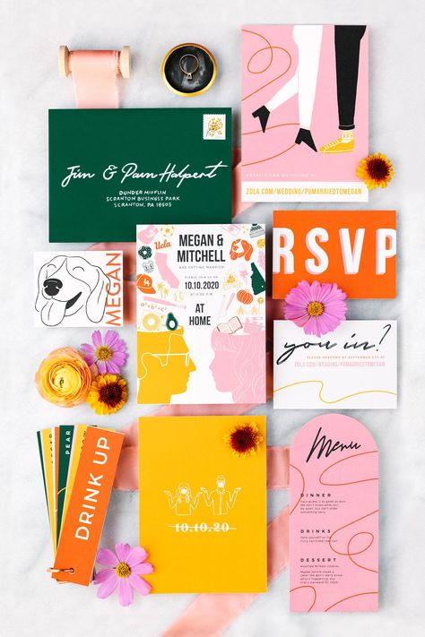 This small backyard wedding is showing you how to get creative with colorful flowers, fun cocktails and adorable DIY signage and invites! Colorful Boho Wedding Invitation, Eclectic Wedding Invitations, Invitation Etiquette, Retro Wedding Invitations, Small Backyard Wedding, Colorful Wedding Invitations, Wedding Invitation Etiquette, Colorful Invitations, Karten Design