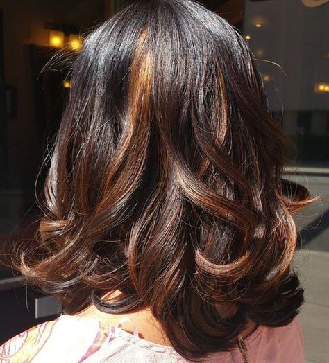 caramel+highlights+for+dark+brown+hair Hair Color Peek A Boo, Peek A Boo Highlights, Brunette Hair Cuts, Highlights For Dark Brown Hair, Peekaboo Highlights, Brunette Bob, Peekaboo Hair, Blonde Haircuts, Black Hair With Highlights