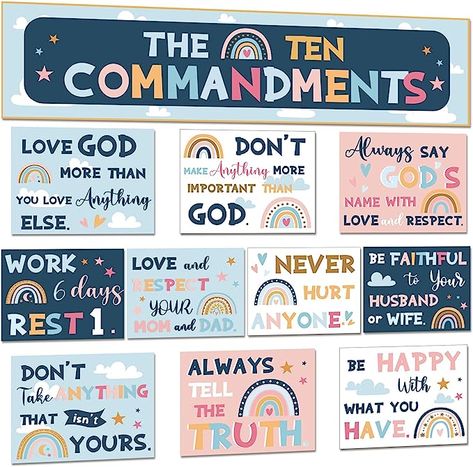 Amazon.com: gisgfim Ten Commandments Poster for Kids Sunday School Christian Bible Verse Poster Decorations Inspirational Religious Scripture Bulletin Board for Classroom Church Home Wall Decor : Office Products Catechism Classroom Decor, Bible Study Classroom Decor, Inspiring Classroom Decor, Bible Verse Bulletin Board Ideas, Sunday Classroom Decor, Religious Classroom Decor, Bible Times Decorations, Christian Classroom Decor Themes, Childrens Ministry Decor Kids Church Wall Art