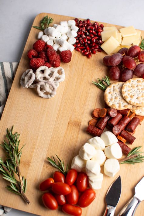 Candy Cane Charcuterie Board - The Ashcroft Family Table Candy Cane Caprese Board, Candy Cane Charcuterie Board, Candy Cane Charcuterie, Caprese Board, Red And White Party, White Chocolate Covered Pretzels, Water Crackers, Easy Candy, Snack Bites