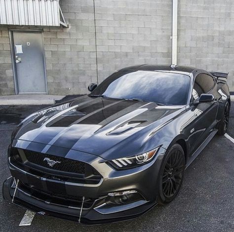 Dark grey double black striped 2015 mustang with black rims Para saber más sobre los coches no olvides visitar marcasdecoches.org Ford Mustang Eleanor, Shelby Mustang Gt500, Black Mustang, Бмв X6, New Mustang, Mustang Gt500, Shelby Mustang, Ford Mustang Car, 2015 Mustang