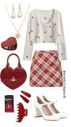 #fashion, #style, #outfitinspiration, #beauty ,#outfitsideas ,#trendyoutfits ,#falloutfits ,#winteroutfits ,#summeroutfits Cherry Inspired Outfit, Red Shoes Outfit, Different Body Sizes, Red And White Outfits, Aesthetic Ootd, Outfit Looks, Two Friends, Friends Show, Red Outfit