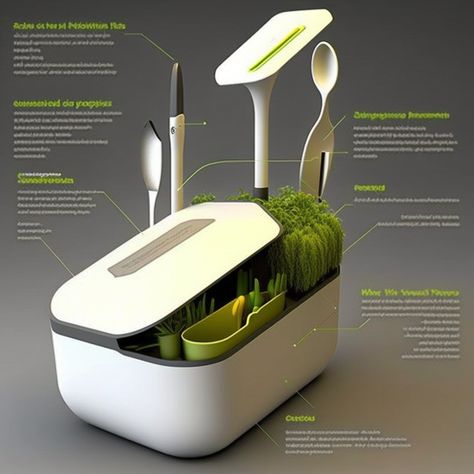 smart garden tool set helps homeowners grow their own produce by providing real-time data and recommendations for optimal gardening conditions, along with essential gardening tools and resources. Agriculture Product Design, Smart Planter, Futuristic Garden, Indoor Aquaponics, Gardening Tool Kit, Diy Pizza Oven, Industrial Design Trends, Smart Garden, Garden Tool Set