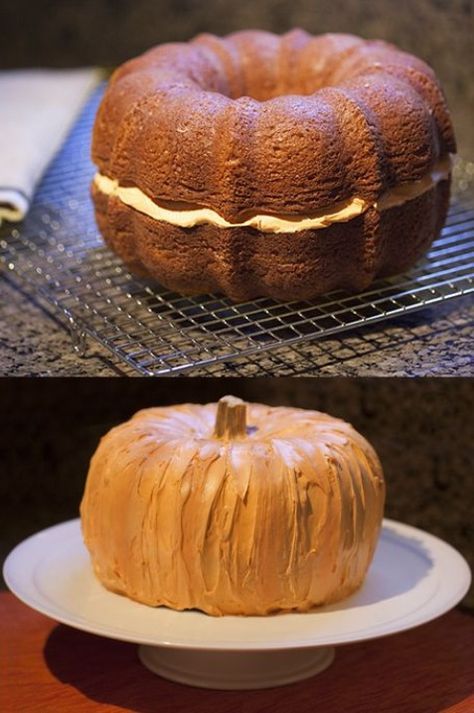 Condensed Milk Pumpkin Pie, Pumpkin Shaped Cake, 3d Dort, Bolo Halloween, Pumpkin Custard, Shaped Cake, Läcker Mat, Deilig Mat, Bundt Cakes