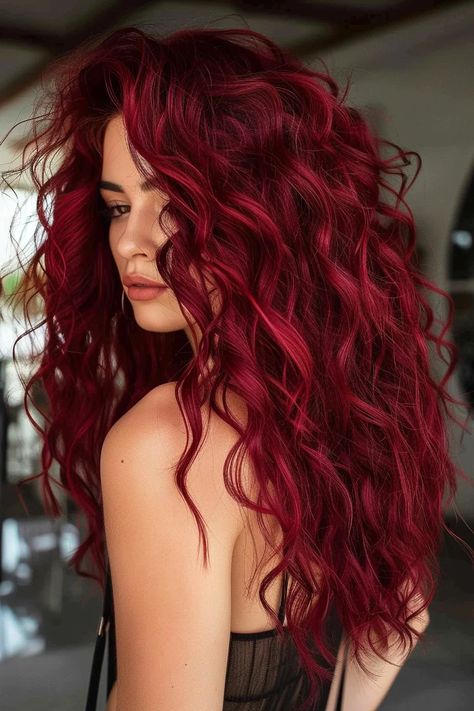 28 Burgundy Hair Ideas That Will Make You Want to Book a Salon Appointment Red For Fall Hair, Maroon Red Hair Color, Highlight Burgundy Hair, Color Hair For Curly Hair, Scarlett Hair Color, Bold Red Hair Color, Kevin Murphy Red Hair Color, Burgundy With Blonde Hair, Mulberry Hair Color Burgundy