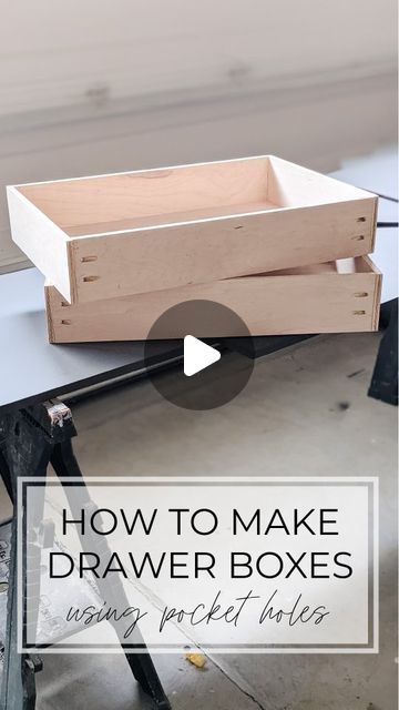 Zoe 🌿 DIY Furniture on Instagram: "There are a lot of ways to make drawers, but this is our go-to method because it requires minimal tools and you can build your drawer boxes with just one thickness of plywood. No need for an extra 1/4" sheet here!  We're working on a full guide for DIY doors and drawers that will tackle FAQs like:   1. How to measure for drawer boxes (the guide will actually include a calculator that calculates your drawer box sizes for you) 2. Which drawer slides to use 3. How to build drawer boxes 4. How to install drawer boxes 5. How to install your drawer front (yes, we'll cover up those visible pocket holes on the front!)  If you're interested in being notified when the guide goes live, comment WAITLIST on this blog post and we'll send you a DM with how to get notif Make Drawers, How To Make Drawers, Diy Doors, Pocket Holes, Drawer Boxes, Diy Drawers, Pocket Hole, Free Plans, Drawer Box