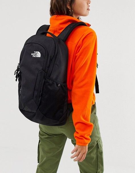 North Face Backpack Outfit, Black North Face Backpack, North Face Vault Backpack, Aesthetic Backpack, Black North Face, North Face Backpack, Vaulting, North Face Women, Sustainable Fabrics