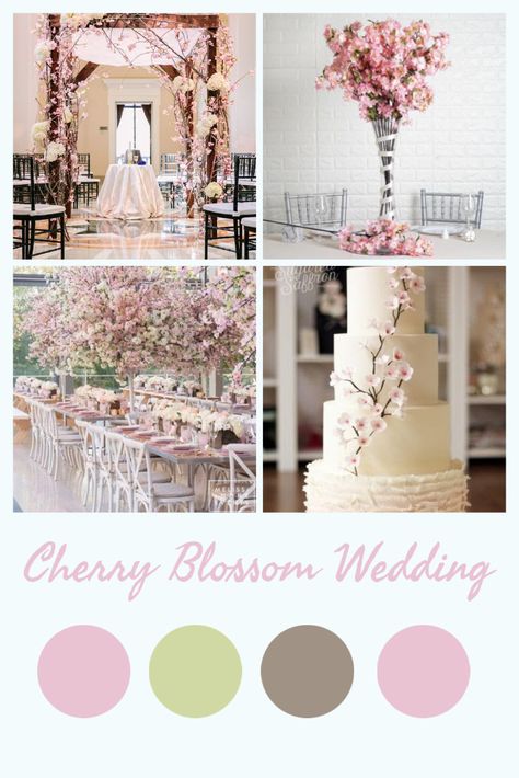 Wedding Decor Cherry Blossom, Spring Wedding Cherry Blossom, Japanese Cherry Blossom Wedding Decor, Cherry Blossom Sweetheart Table, Sakura Wedding Theme Decoration, Cherry Blossom Wedding Theme Decoration, Japan Theme Wedding, Japan Wedding Decoration, Cherry Blossom Wedding Color Palette