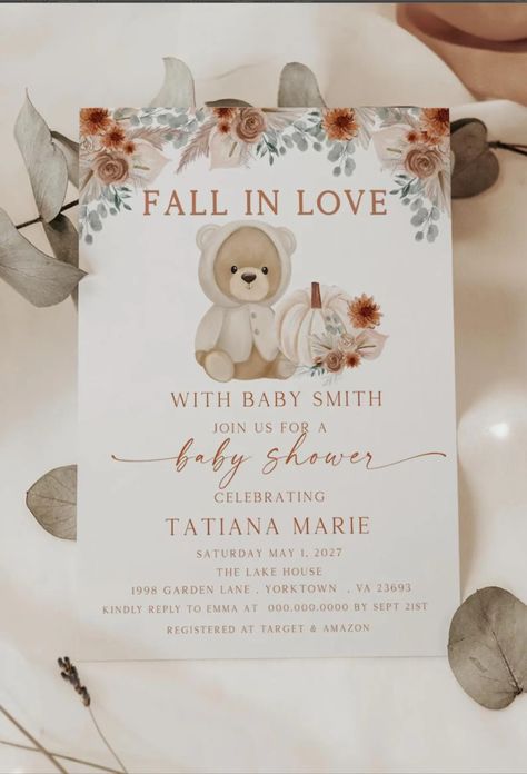 Editable Gender Neutral Brown Bear With Coat, Autumn Baby Shower Invite Set , Fall in Love, Pumpkin Baby Shower Invitation Bundle, Fall-1 - Etsy Fall Baby Shower Invites, Coat Autumn, Pumpkin Baby, Baby Shower Pumpkin, Baby Shower Invite, Baby Shower Fall, Fall Baby, Baby Shower Invitation, Brown Bear