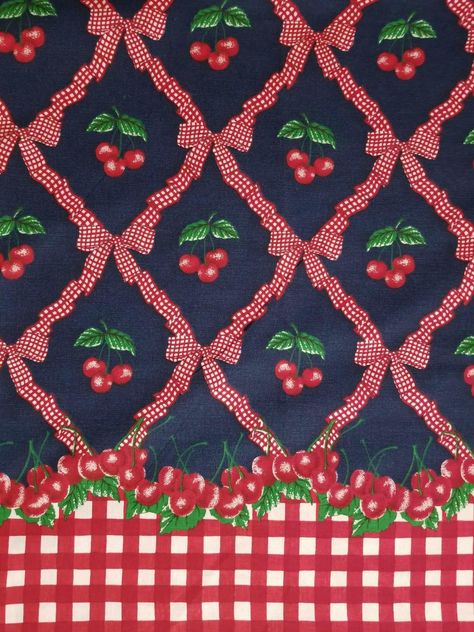 Wow!! How sweet is this rate vintage Daisy Kingdom "vintage gingham cherries" fabric from 1997??? 44" wide and sold by the yard. SO GREAT!! Np1 Vintage Cherry Aesthetic, Morute Art, Chapman Aesthetic, Gingham Aesthetic, Peaceful Photos, Strawberries Aesthetic, Scrapbook Wallpaper, Vintage Fabric Prints, 1950s Fabric