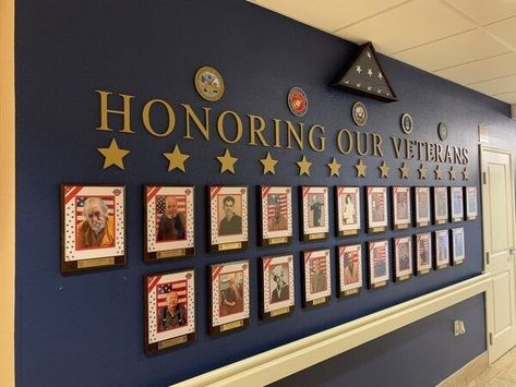 Indoor Channel Letter Signs by Blue Ocean Custom Signs in Panama City Beach, FL Creative Bulletin Boards, Veterans Day Celebration, Indoor Signs, Veterans Day Thank You, Veterans Day Activities, Channel Letter Signs, Business Interior, Wall Of Honor, Patriotic Wall