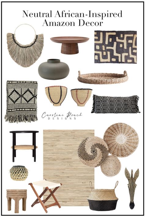 African Style Home Decor, African Style House Interior Ideas, African Neutral Decor, African Inspired Family Room, Kuba Cloth Wallpaper, French African Decor, Africa Inspired Living Room, Living Room African Decor, Rustic African Decor