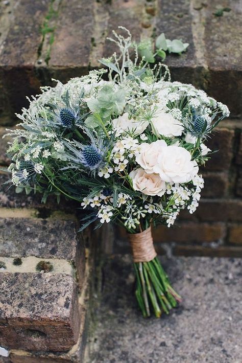 wildflower rustic wedding bouquets Blue Greenery Bouquet, Floral Arrangement Styles, Greenery Wedding Bouquet, Wildflower Wedding Bouquet, Green Wedding Bouquet, Wedding Flower Guide, Rustic Style Wedding, London Wedding Venues, Blue Wedding Bouquet