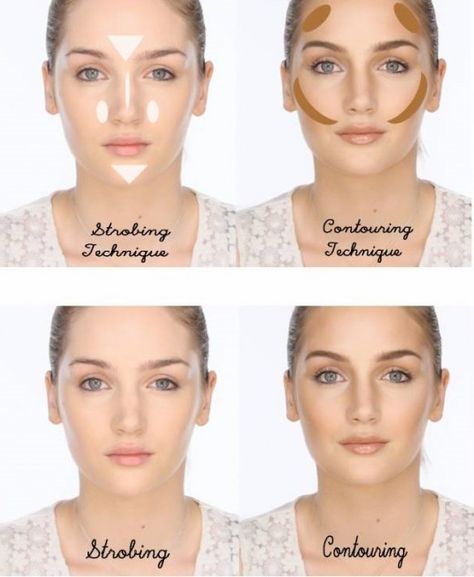 Highlighting and Contouring VS Strobing: Before and After. What is the difference between Strobing, Highlighting and Contouring? Strobing Makeup, Apply Highlighter, How To Use Makeup, Makeup Tricks, Organic Makeup, Contour Makeup, Highlighter Makeup, Make Up Looks, Powder Makeup