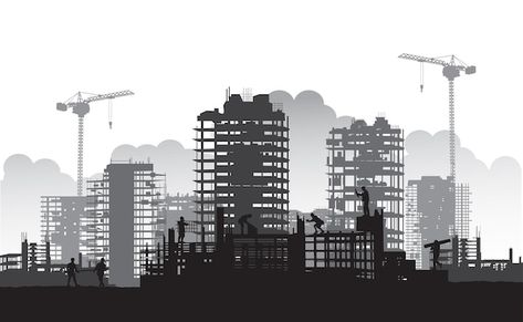 Vector building construction site with a... | Premium Vector #Freepik #vector #construction-crane #construction-site #tower-crane #building-site Civil Engineering Background Design, Civil Engineering Poster, Construction Sketch, Construction Illustration, Construction Background, Engineering Background, Vector Building, Construction Wallpaper, Building Vector