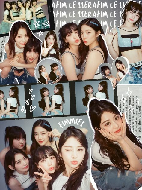 Lesserafim Scrapbook, Le Sserafim Scrapbook, K Pop Scrapbook Ideas, Kpop Scrapbook Wallpaper, Y2k Scrapbook Ideas, Kpop Photo Collage, Kpop Scrapbook Edit, Kpop Edits Photo, Lesserafim Collage