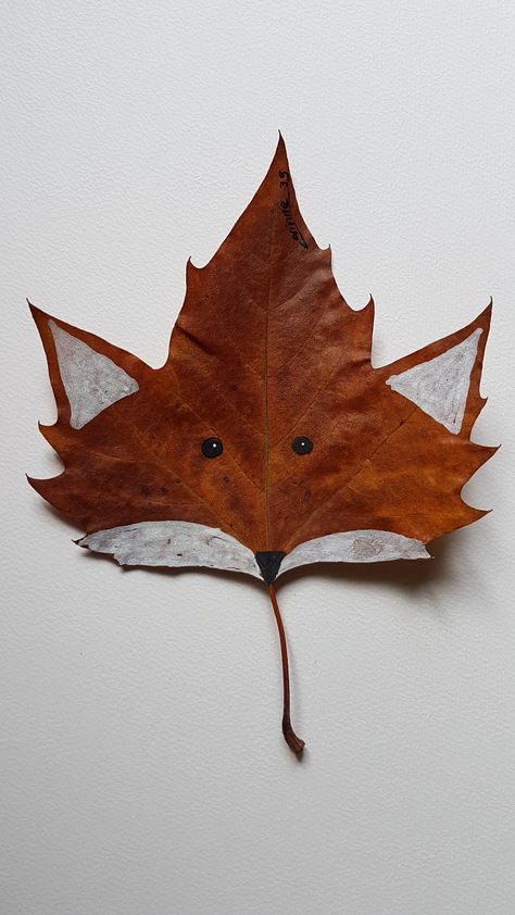 Maple Leaf Fox Craft, Art Out Of Nature, Pinecone Crafts For Fall, Kids Fall Leaf Crafts, Fox Leaf Art, Leaf Fox Craft For Kids, Fox Leaf Craft, Dry Leaf Art Kids Crafts, Natural Autumn Decor