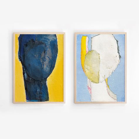 Blue and Yellow Wall Art Set of 2 Prints, Large Abstract Wall Art Collection, Bright Contemporary Artworks, Summer Wall Decor Blue And Yellow Wall Art, Diptych Art, Summer Wall Decor, Large Abstract Wall Art, Inspiration Painting, Yellow Wall Art, Yellow Wall, Primary Bedroom, Art Inspiration Painting