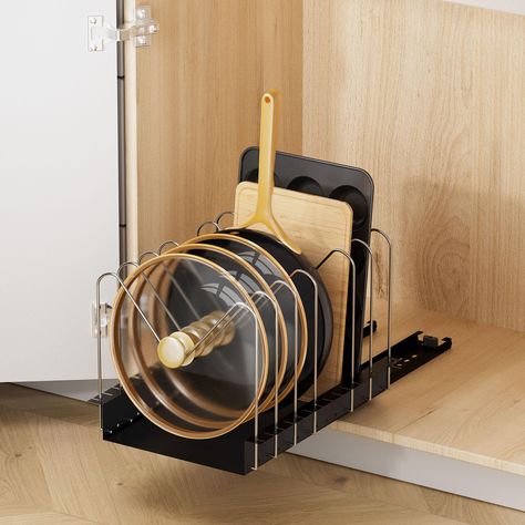 PRICES MAY VARY. 𝐂𝐨𝐧𝐯𝐞𝐧𝐢𝐞𝐧𝐭 𝐏𝐚𝐧 & 𝐏𝐨𝐭 𝐋𝐢𝐝 𝐇𝐨𝐥𝐝𝐞𝐫: Pull out pots and pans organizer for cabinet, drawer pullout for kitchen allow you to neatly organize your pans, pots, and lids. The slide out cabinet organizer ensures that pan rack drawer and pot lid holder rack are easily visible and within reach. 𝐃𝐮𝐫𝐚𝐛𝐥𝐞 & 𝐒𝐭𝐮𝐫𝐝𝐲 𝐂𝐨𝐧𝐬𝐭𝐫𝐮𝐜𝐭𝐢𝐨𝐧: Crafted with premium materials, pot and pan organizer is built to last. The pot lid organizer with cabinet pull out sh Kitchen Pan Organization, Kitchen Cabinet Pull Out Shelves, Kitchen Pans Organization, Cabinet Pull Out Shelves, Rack In Kitchen, Cookie Sheet Storage, Slide Out Cabinet, Pull Out Kitchen Cabinet, Pan Organizer