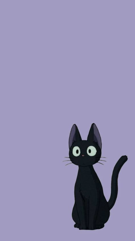 Animated Cats Wallpaper, Purple Cat Background, Studio Ghibli Halloween Wallpaper, Jiji Wallpaper Studio Ghibli, Black Cat Aesthetic Wallpaper Iphone, Jiji Cat Aesthetic, Jiji Wallpaper, Jiji Studio Ghibli, Studio Ghibli Cat