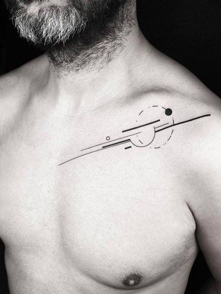 Abstract Clavicle Tattoo Men’s Clavicle Tattoo, Men Minimalist Tattoo Ideas, Minimalist Chest Tattoo Men, Abstract Collarbone Tattoo, Men Collarbone Tattoo, Mens Collarbone Tattoo, Abstract Tattoo Men, Tattoos Collarbone, Cool Small Tattoos For Men