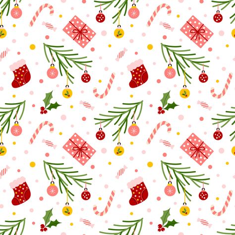 Download the Winter pattern with holly berries, socks, Christmas tree branches, candy canes. Seamless vector background drawn in flat style for textile, wrapping paper, scrapbooking design 16099293 royalty-free Vector from Vecteezy for your project and explore over a million other vectors, icons and clipart graphics! Christmas Pattern Background, Scrapbooking Design, Xmas Wallpaper, Christmas Tree Branches, Socks Christmas, Winter Pattern, Background Drawing, Holly Berries, Flat Style