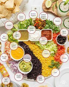 Nacho Bar Toppings, Party Nachos, Nachos Bar, Nacho Bar Party, Mexican Board, Nacho Party, Taco Platter, Mexican Dinner Party, Party Menu Ideas