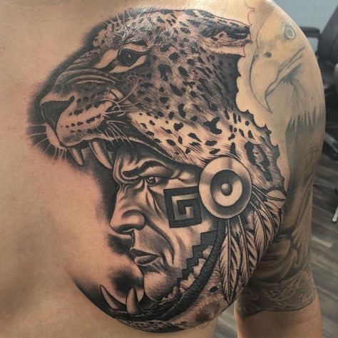 Tattoo uploaded by Tattoodo • Aztec tattoo by Sal Elias #SalElias #Aztectattoo #Aztectattoos #Aztec #Mexican #Mesoamerica #PreColombian #ancientculture • 1128411 • Tattoodo Aztec Panther Tattoo, Jaguar Chest Tattoo, Aztec Jaguar Tattoo, Aztec Sun Tattoo, Aztec Calendar Tattoo, Panther Warrior, Aztec Tattoo Mexican, Miscellaneous Tattoos, Aztec Warrior Tattoo