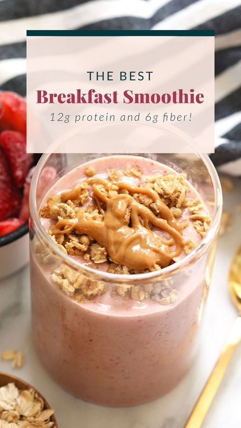 Start your day off with this healthy breakfast smoothie. It tastes like dessert and is made with fruit, oats, protein powder, almond milk and peanut butter.  #breakfastsmoothie #proteinsmoothie #healthybreakfast #easybreakfast #breakfastrecipe #drinkrecipe Best Breakfast Smoothies, Protein Breakfast Smoothie, Oats Protein, Easy Breakfast Smoothies, Fit Foodie Finds, Breakfast Shakes, Protein Shake Smoothie, Oat Smoothie, Smoothie Recipes Healthy Breakfast