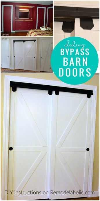 Diy Double Sliding Bypass Barn Doors @Remodelaholic Double Closet Doors, Double Sliding Barn Doors, Bypass Barn Door, Closet Door Makeover, Double Closet, Barn Door Closet, Diy Basement, Interior Sliding Barn Doors, Rolling Barn Door