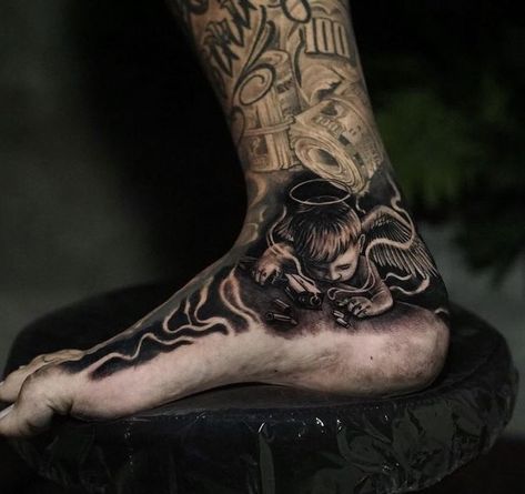 Cool Tats Creative Men, Men’s Foot Tattoos, Men Foot Tattoo, Mens Foot Tattoos, Foot Tattoos For Men, Finger Tattoos Words, Half Sleeve Tattoos Sketches, Pixie Tattoo, Inside Of Arm Tattoo