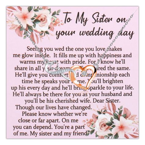 PRICES MAY VARY. ☆ Sister of The Bride Gift ☆ perfect accessory for a special occasion, such as your wedding, and will complement your sister's attire beautifully. It makes a wonderful gift for your sister, symbolizing the bond you share and the love you have for her. The necklace will serve as a treasured memento of your wedding day, and your sister will cherish it for years to come. ☆ Sister Gifts ☆It is a perfect gift for your sister on your wedding day. It is a sentimental and stylish access Gift For Sister Wedding, Letter To My Sister, Sister Wedding Speeches, Sister Of The Bride, Wedding Speeches, Maid Of Honor Speech, Emotional Messages, Wedding Toast, Giving Flowers