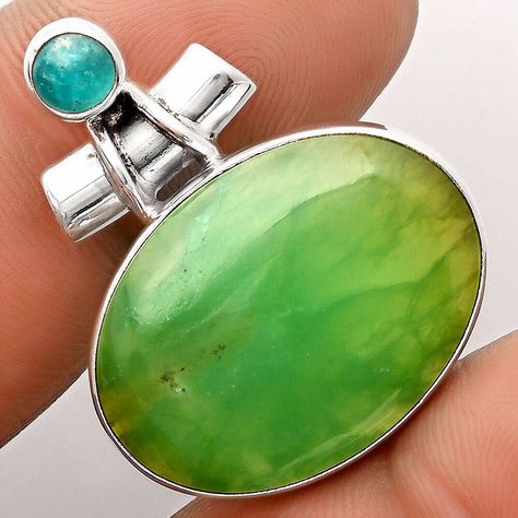 Chrysoprase - Australia & Amazonite 925 Sterling Silver Pendant Jewelry P-1159 Chrysoprase Jewelry, Couture Jewelry, Silver Jewelry Pendant, Sterling Silver Pendant, Sterling Silver Pendants, Pendant Jewelry, Stone Color, Silver Pendant, Silver Jewelry